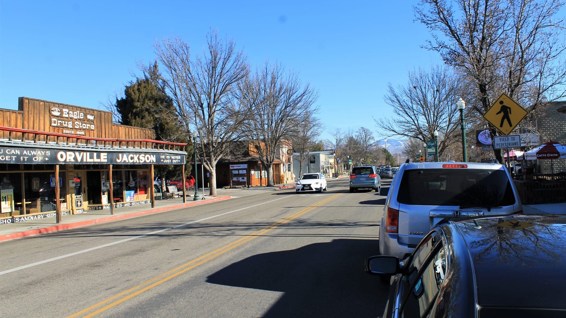 Downtown Eagle storefronts along the city's historic commercial street